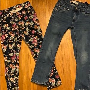 2 pairs size 8 pants; floral cords and Levi jeans
